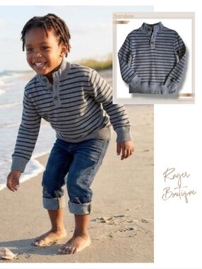 🌿Cherokee Gray Boys Youth Size XS/TP (4/5) Dark Light Gray Striped Sweater